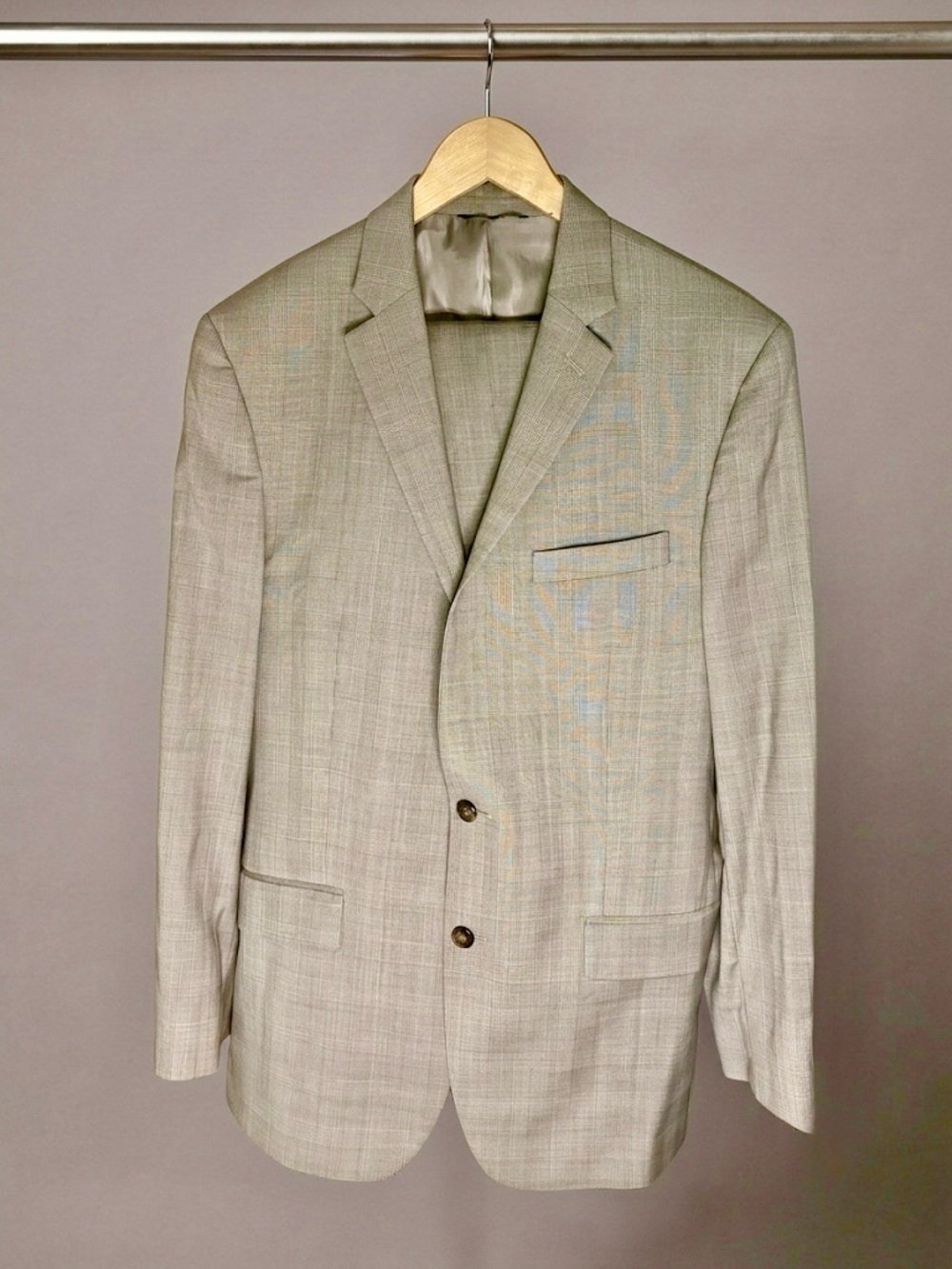 Ralph Lauren Men’s 42L Wool Suit Gray Glen Plaid 2 Button 36x30
